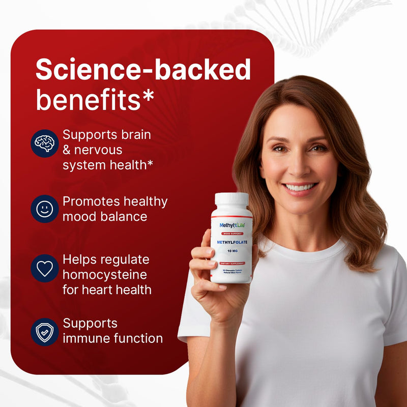 Methyl-Life® L-Methylfolate 10 mg - Chewable Active Folate Tablets with ultrapure Form of Cerebrofolate® (L-5-MTHF, Calcium) | Vegan, Non-GMO, Gluten-Free | 90 Chewable Tablet 90 Count (Pack of 1)