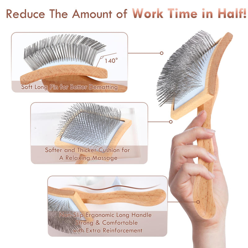 Dog Slicker Brush for Medium or Long Haired Dogs, Long Pin Slicker Brush for Removes Loose Hair, Tangles and Knots, Best Grooming Brush forl Small Animals, Large, Free Pet Comb, Wood - BeesActive Australia