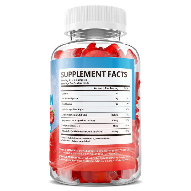 2 Pack Calcium Magnesium Zinc Gummies, Calcium Citrate with Vitamin D3 | High Absorption Calcium Magnesium Supplement for Women & Men, Sugar-Free, Strawberry Flavor, 120 Count 60 Count (Pack of 2)