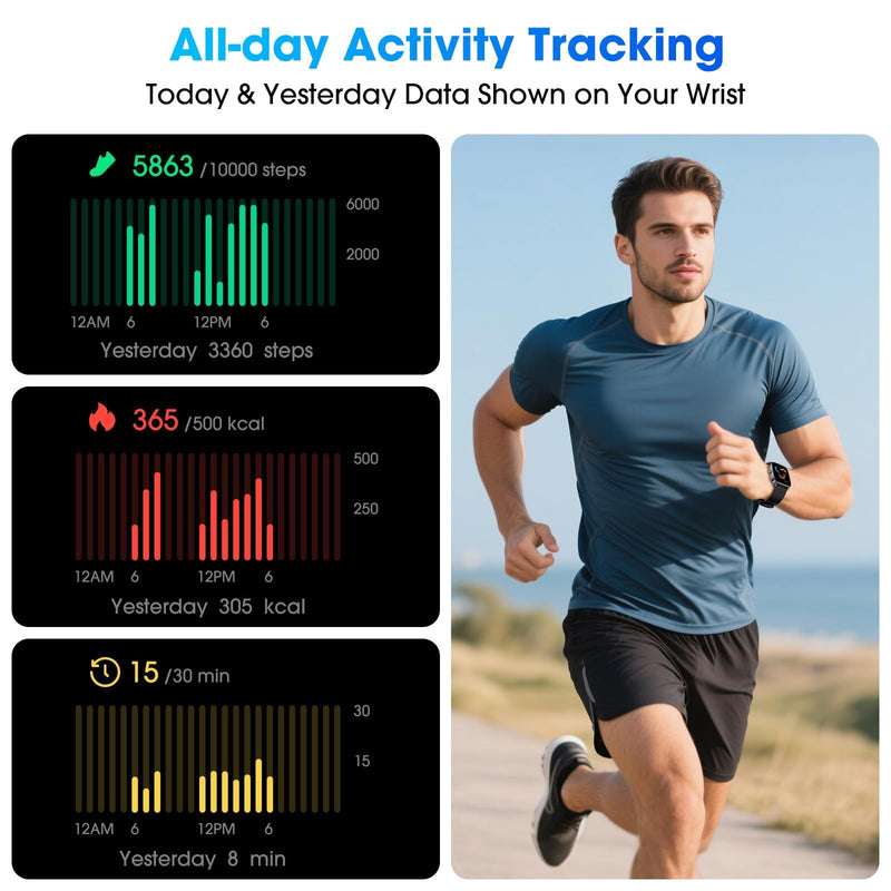 DAVIKO Pedometer Watch Senior Friendly No App/Phone Required, Waterproof Fitness Tracker Watch with Step Counter Calories/Sleep Tracker for Walking Running for Men Women Black