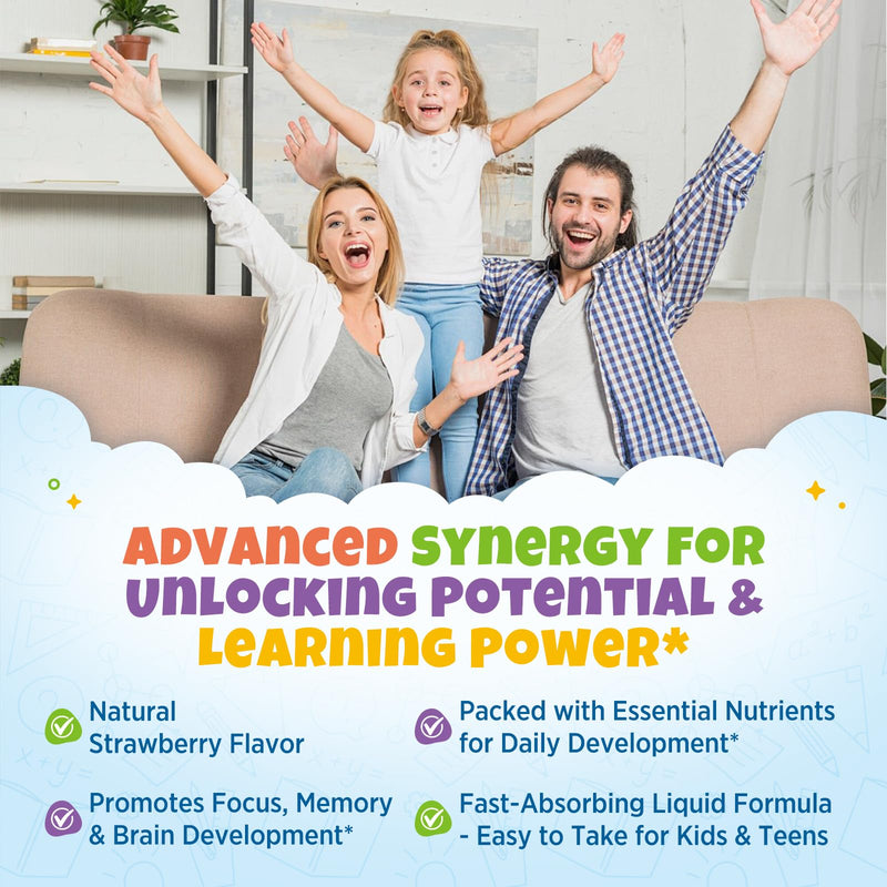Kids Focus and Attention Supplements with Phosphatidylserine, L-Theanine, Omega-3 & Magnesium Glycinate - Kids Brain Vitamins Liquid Drops - Supports Concentration, Memory, Sleep & Mood, Strawberry 2 Fl Oz (Pack of 1)