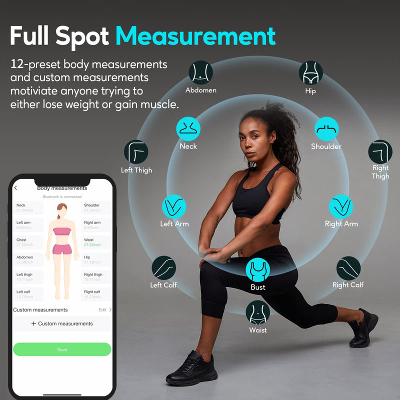 arboleaf Digital Body Tape Measure, 60in Body Measuring Tape, Bluetooth Measuring Tape for Body Measurements with App, Body Fat Measurement Device for Weight Loss, Locking, Retractable - BeesActive Australia