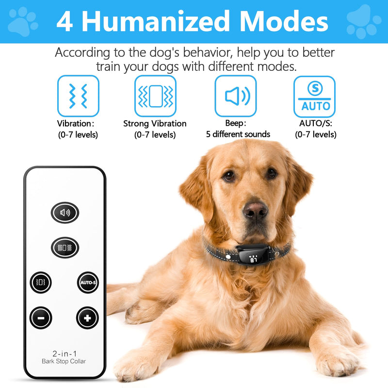 No Shock Dog Bark Collar, Dog Training Collar with Remote, Bark Collar with 7 Adjustable Sensitivity Beep Vibration, IPX7 Waterproof Bark Collar for Large Dog, Medium & Small Dog Indoor & Outdoor Use Black - BeesActive Australia