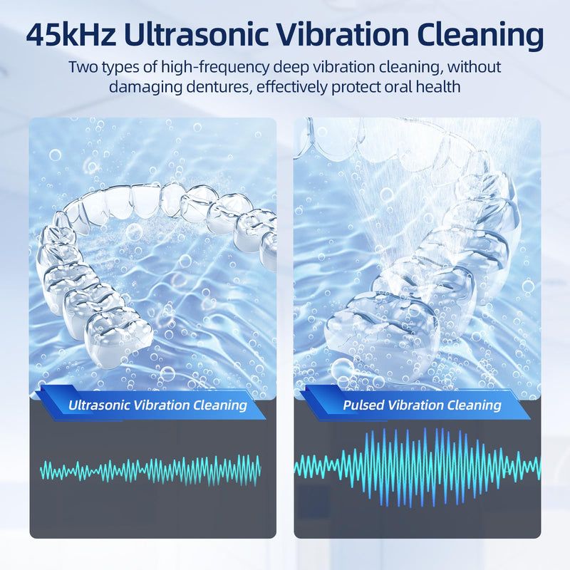 Dental Ultrasonic Retainer Cleaner Machine, 45kHz Ultrasonic Denture Cleaner with 200ML Capacity & 4 Modes for Dental Cleaning Pod, Aligners, Mouthguards, Retainers, Jewelry Black - BeesActive Australia