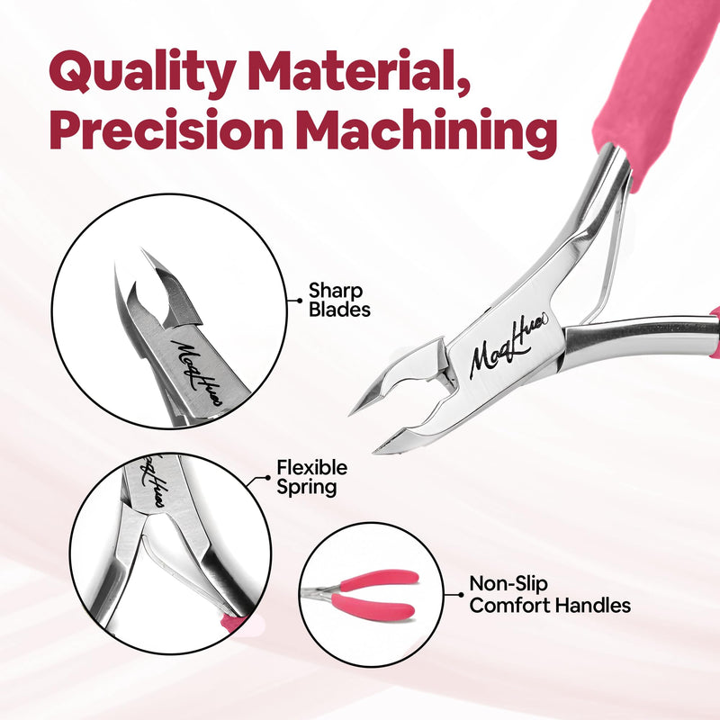 Professional Cuticle Nippers/Cuticle Trimmer 2 Pack, 4mm Sharp Jaws, Non-Slip Great Comfort Grips, In Plush Leather Case, Cuticle Cutter/Cuticle Clipper Stainless Steel Nail Tools for Manicure Pink - BeesActive Australia