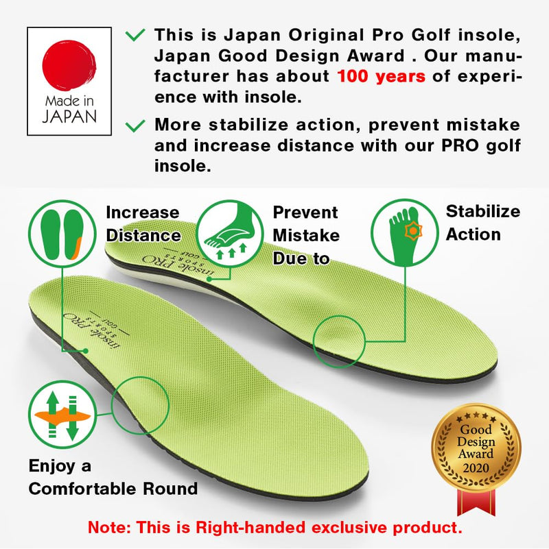 Japan Original Golf Insoles, Orthotic Arch Support for Plantar Fasciitis & Flat Feet, Shock Absorbing Cushioning, Swing Stability, Unisex, Size L L (Mens 9.5-11 / Womens 10.5-12) Green