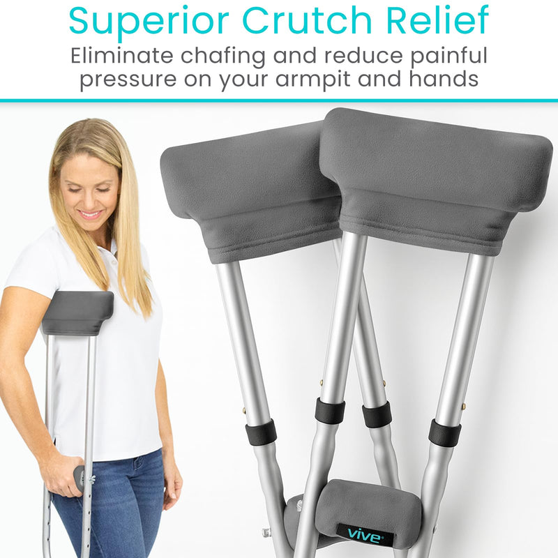 Vive Crutch Pads & Hand Grips - Padding for Walking Arm Crutches - Universal Underarm Padded Forearm Handle Pillow Covers for Hand Grips - Soft Foam Armpit Accessories for Adults, Kids (Gray) Gray