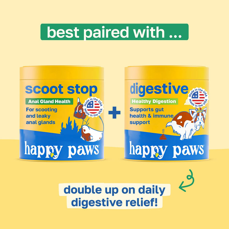 Happy Paws Scoot Stop Supplement, No Scoot for Dogs, Anal Gland Dog Treats & Digestive Health Support for Dogs of All Breeds & Ages, Vegan Chicken Flavor, 100 Soft Chews 100 Count