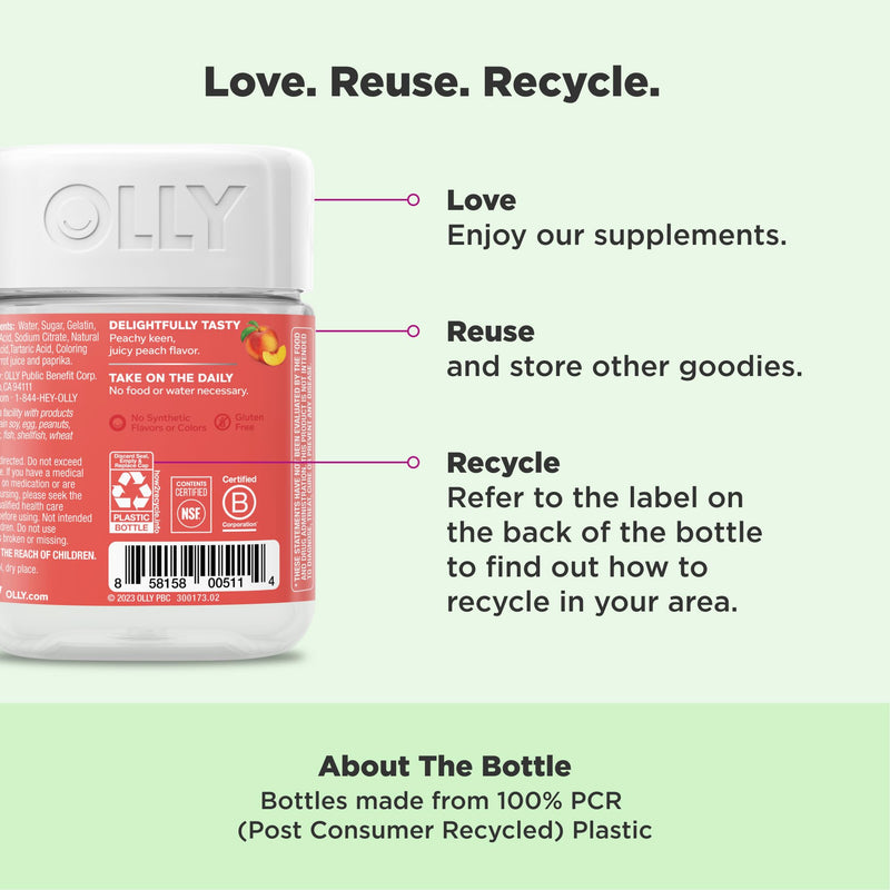 OLLY Probiotic + Prebiotic Gummy,Digestive Support and Gut Health,500 Million CFUs,Fiber,Adult Chewable Supplement for Men and Women,Peach,60 Day Supply -,60 Count (Pack of 2) 60 Count (Pack of 2) Nutritional Supplement