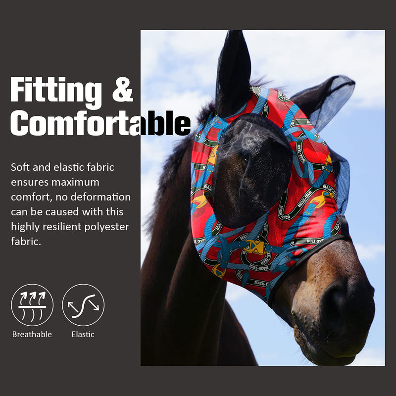 Mask Tech Horse Fly Mask Elasticity Breathable Fabric with UV Protection Soft Mesh for Horse Entwined Straps M Cob (Medium) - BeesActive Australia