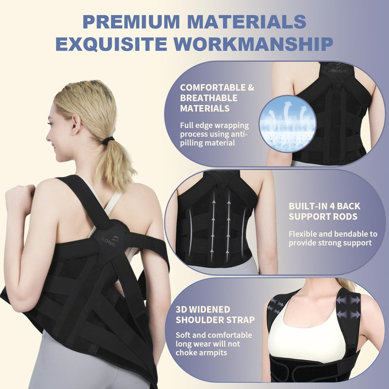 Posture Corrector for Women and Men Upgraded Back Brace, Adjustable Back Support for Upper and Lower Back Pain Relief, Shoulder Straightener for Hunchback, Scoliosis, Lumbar, Spine (Black, Large) Black - BeesActive Australia