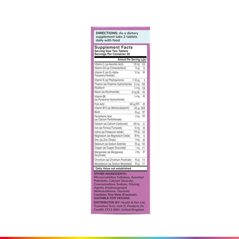 Health & Her Multivitamin for Women 55+ & Postmenopausal, 30 Day Supply | Daily dietary supplement with 22 key nutrients for wellbeing after menopause; Vegan, gluten-free; 60 tablets