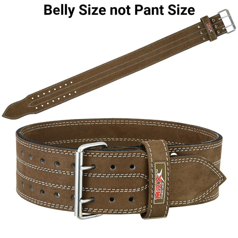 MRX Powerlifting Leather Belt 4" Wide 10mm Thickness Training Fitness Back Support Bodybuilding Belts with Steel 2 Prong Buckle XLarge Brown - BeesActive Australia