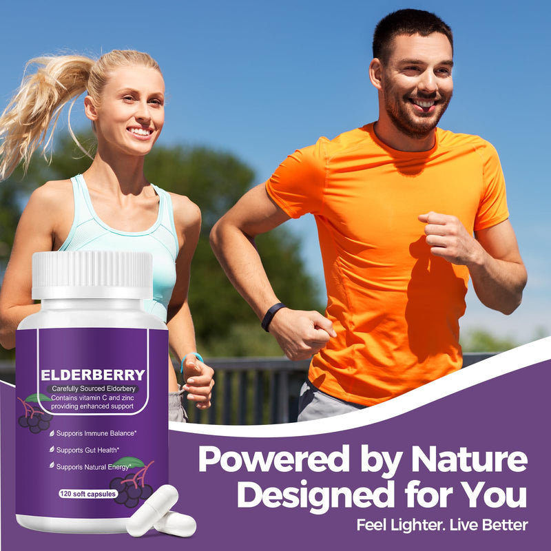 Black Elderberry Immune & Gut Support Complex - with Zinc, Dual-Source Vitamin C, Vitamin D3, Echinacea & Ginger - Daily Immune Defense, Digestive Comfort, 120 Capsules 60 Count (Pack of 1)