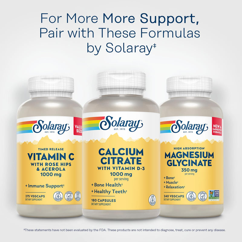 SOLARAY Calcium Citrate with Vitamin D3 1000 mg, 180 Capsules | Bone, Teeth, Muscle & Nerve Support, Calcium Citrate with Vitamin D3, 30 Servings, Lab Verified 180ct