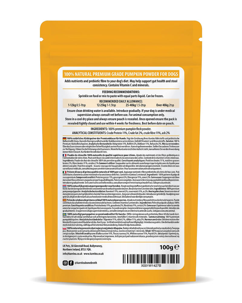 Pumpkin Powder for Dogs - 100% Organic Pumpkin | Natural Fibre for Dogs | Stool Firm | Prebiotic Digestive Aid | Diarrhea Treatment | Canned Pumpkin Alternative | 100g Pumpkin Powder