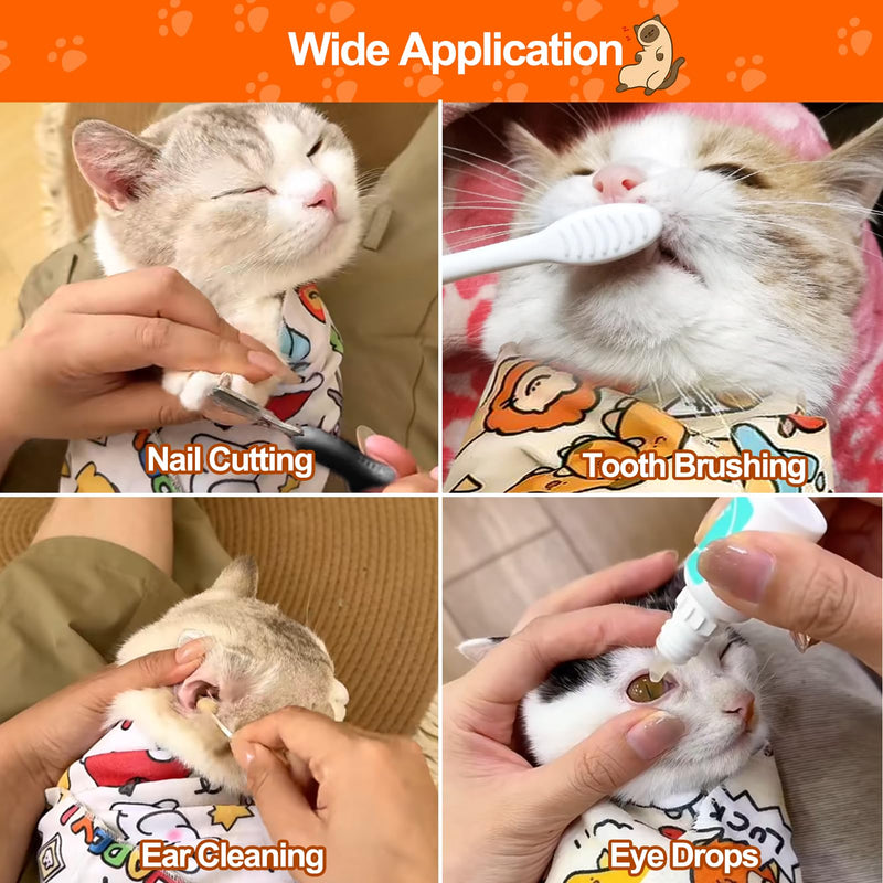 Mity rain Cat Grooming Supplies - Cat Wrap for Cutting Nails with Cat Nail Clipper, Cat Restraint for Nail Clipping to Anti-Runaway/Scratch/Bitten, Cat Swaddle Wrap for Calming & Holding Cat (Large) Animal Large - BeesActive Australia