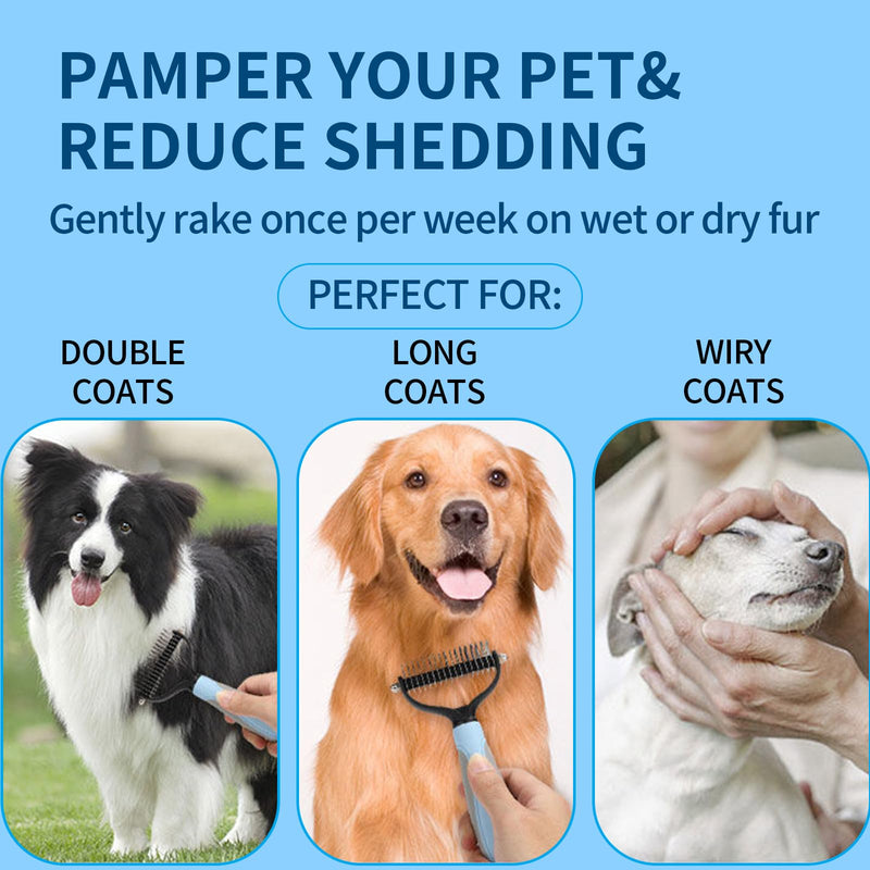Pet Grooming Brush, Double Sided Deshedding for Dogs & Cats, Skin Friendly Grooming Dog Brush, Pet Shedding Brush,Undercoat Rake for dogs Grooming Supplies, Reduce Shedding by 98%,Blue,Extra Wide Blue Large - BeesActive Australia