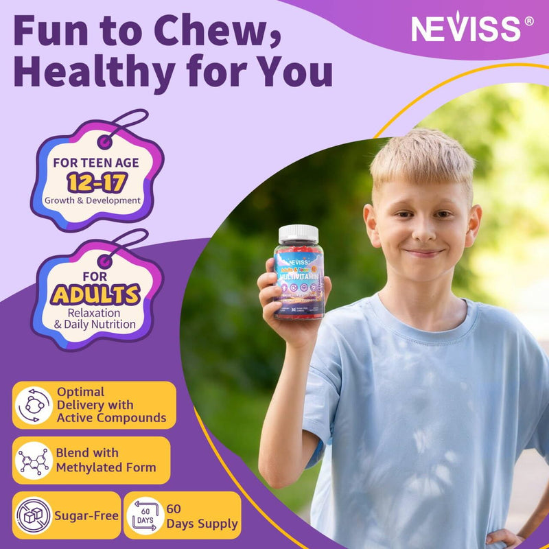Teen Vitamins Methylated Multivitamin Gummies for Boys Girls 12-17, 120 ct | w/ Magnesium Glycinate, Omega-3, L-Theanine for Teens Kids Calm & Focus Gummies Supplement, 23-IN-1 Formula, Sugar Free 60 Count (Pack of 2)