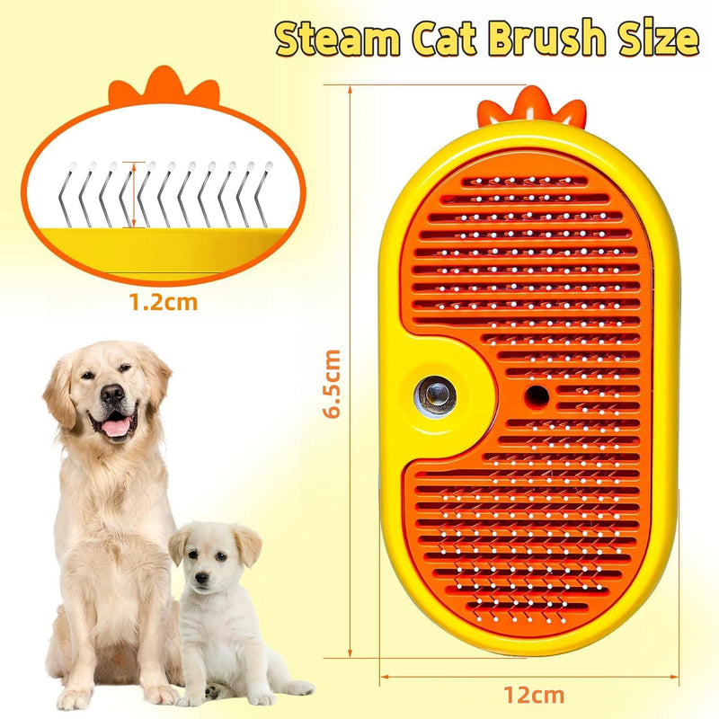 3-in-1 cat brush with steam for pet care, cat steam brush with spray for long and short-haired cats and dogs, self-cleaning dog brush with steam pets with water tank yellow - BeesActive Australia