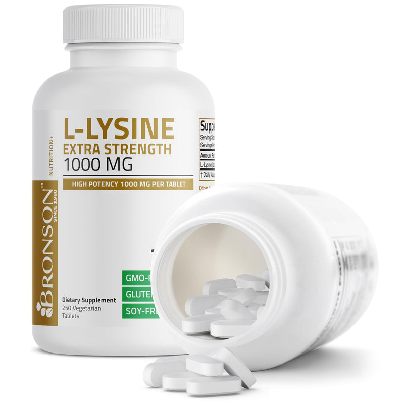 Bronson L-Lysine Extra Strength 1000 mg, 250 Vegetarian Tablets | Immune Support, L-Lysine HCl, Essential Amino Acid, Collagen Synthesis Support, Non-GMO, Gluten-Free & Soy-Free 250 Count (Pack of 1)