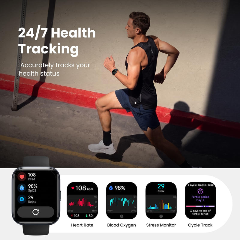 Smart Watches for Men Android & iPhone, 1.8" HD Alexa Built-in Smartwatches Fitness Tracker Watch with Bluetooth Calls, IP68 Waterproof, Heart Rate/Sleep/SpO2 Monitor, 110 Sport Modes - Black Deep Black