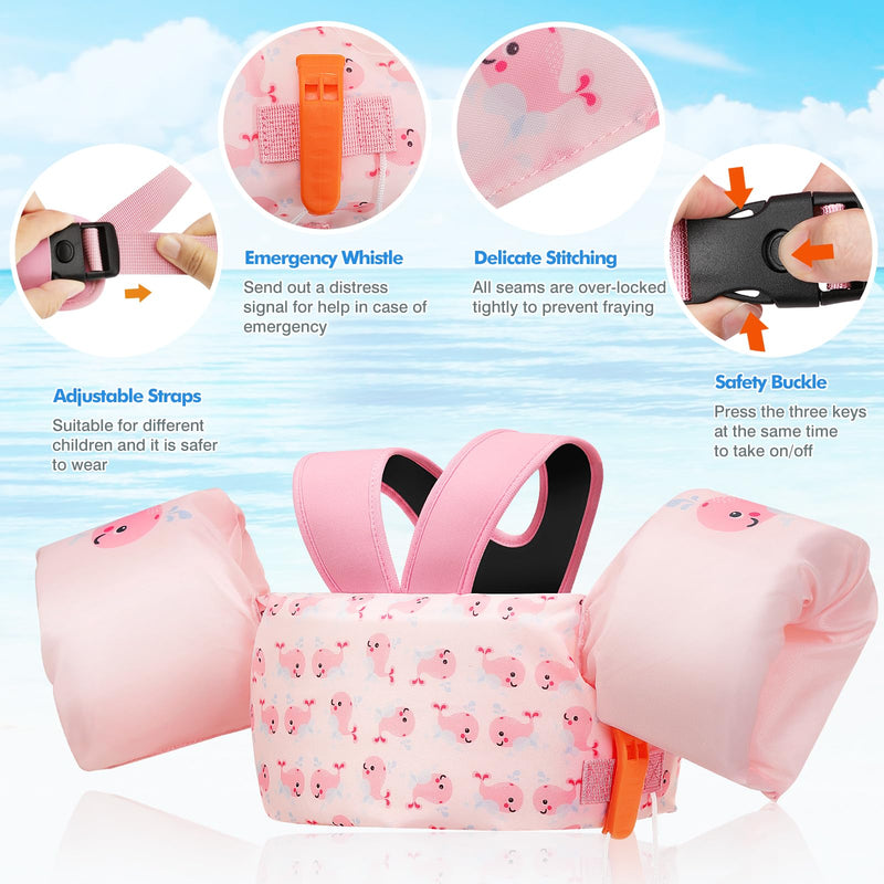 MoKo Swim Arm Band for Kids 20-30-40-50lbs, Clearance Toddler Swim Vest Cute Cartoon Swimming Wings Pool Floats Sleeve Children Water Sports Learning Swim Training Equipment, Pink Whale Pink & Baby Whale for kids 20-50 lbs