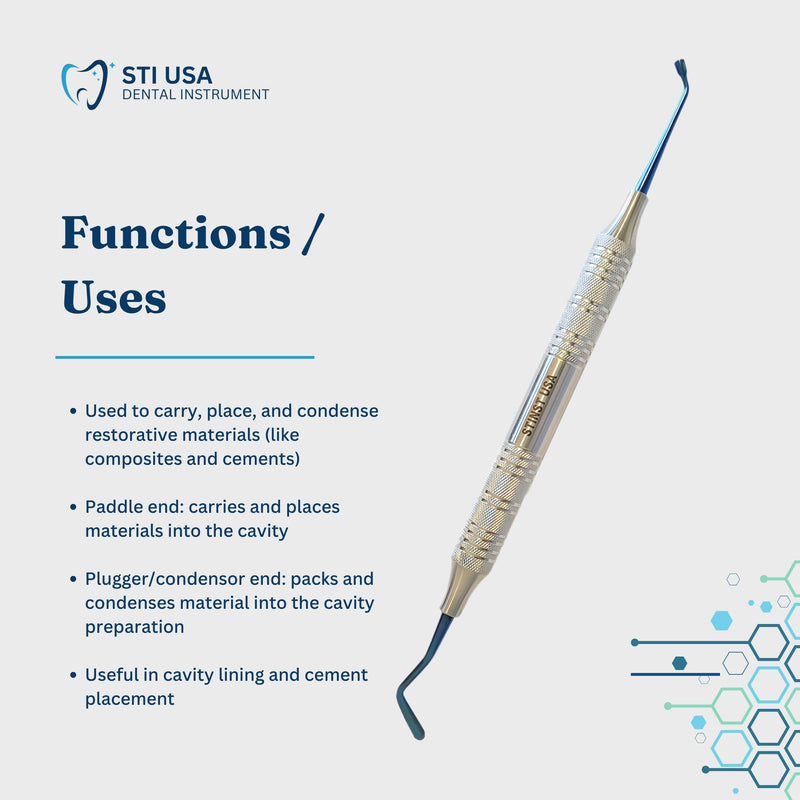 Dental Composite Filling Woodson 2 – Stainless Steel Tools for Resin Application Cavity Filling Shaping – Autoclavable Dental Instruments for Dentists and Students Plugger and Paddle Handle 9