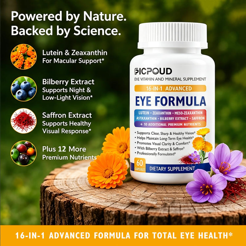 Neurobella Eye Formula, 16-in-1 Eye Vitamins and Mineral Supplement with Lutein 20mg, Zeaxanthin 4mg & Meso-Zeaxanthin 10mg, Astaxanthin, Omega 3, Bilberry & Saffron, Eye Health, 60 Capsules