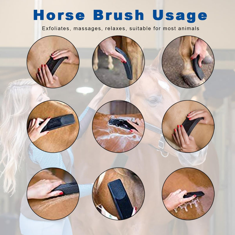 KEERBIGU-Horse Brush,equigroomer, Horses Dogs 6-in-1 Shedding Grooming Massage,Upgraded TPR Horse Hair Brush,Pet Grooming Supplies Set for Horse Dog and Cat Grooming Shedding (black) - BeesActive Australia