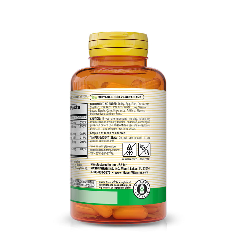 MASON NATURAL B-Complex with Vitamin C – Nervous System & Heart Health Support – 100 Capsules