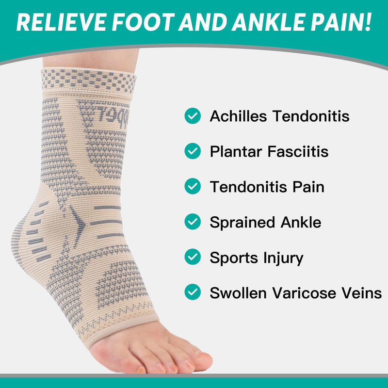 INDEEMAX Copper Infused Ankle Brace for Sprained Ankle, Ankle Compression Sleeve Ankle Support for Women & Men, Achilles Tendonitis Brace, Skin Silver, L
