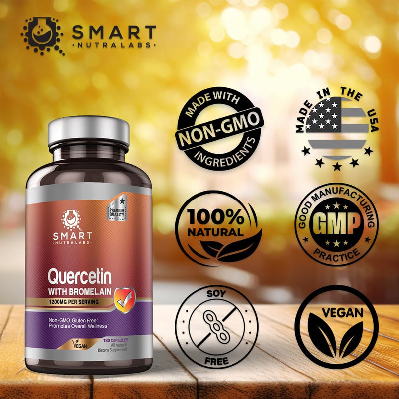 Smart Nutra Labs Quercetin with Bromelain- 180 Count, 1200mg Serving- Supports Immune Health & Energy- Vegan Friendly, Non-GMO, Gluten Free - BeesActive Australia