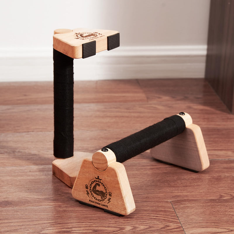 Push Up Stand, 2 PCS Wood Parallettes Bars, 9" Wooden Calisthenics Equipment, Handstand Blocks and Pushup Handles for Handle Stands Grip Strength Training, Planks Calisthenics