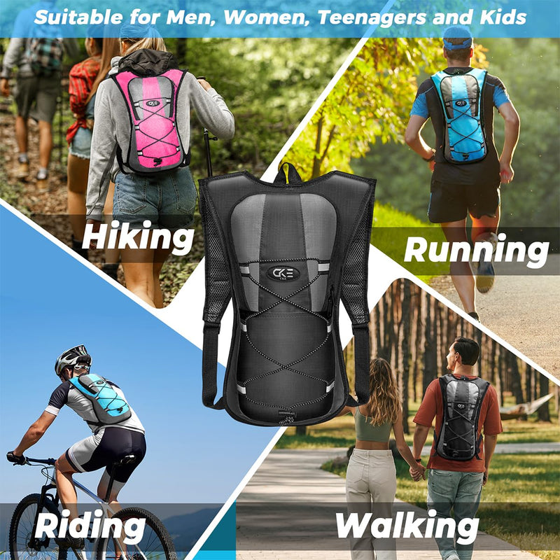 Hydration Backpack Hydration Pack Water Backpack with 2L(70-Ounce) Hydration Bladder for Men Women Kids for Running Hiking Biking Climbing Black-Gray