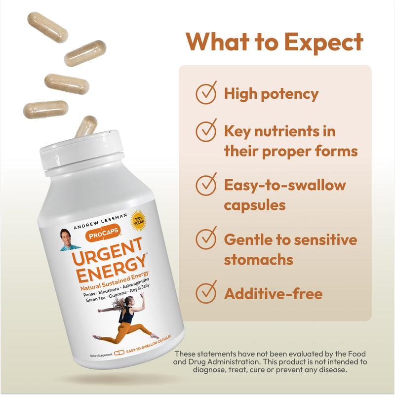 ANDREW LESSMAN ProCaps Urgent Energy B-Complex 180 Capsules | Advanced Energy Formula with B-Complex Vitamins, Adaptogenic Herbs & Natural Caffeine. No Jitters. 180 Count (Pack of 1)