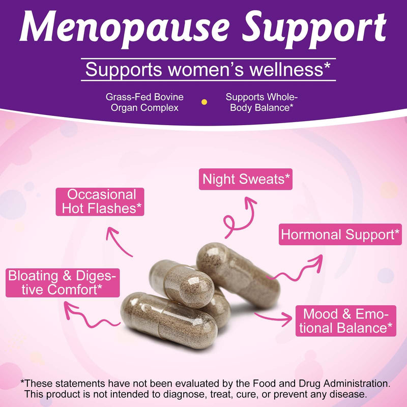 Beef Organ Supplement for Women - Hormone Balance & Stress Relief Supplement, Supports Skin & Nails, 100% Grass-Fed Beef Organ Capsules(Liver, Kidney, Heart, & 3 More), Non-GMO, 60Pc
