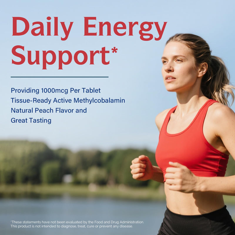 Innate Vitality Vitamin B12 1000mcg, Sublingual B12 Methylcobalamin, for Energy Metabolism, Mental Clarity, Nervous System Health, Peach Flavor, Zero Sugar, 90 Fast Dissolve Tablets
