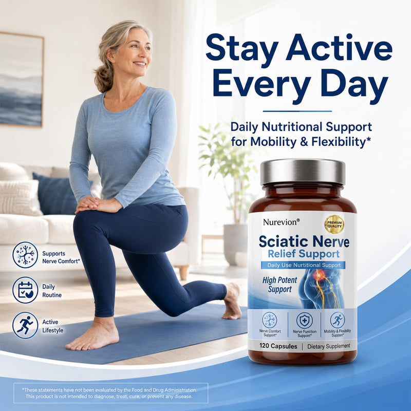 Sciatic Ner-ve Rel-ief, Soothe & Comfort Hand, Finger, Waist, Buttock, Leg, Foot, Nutritional Support Supplement Capsules for Sciatica, Rich in Vitamins, Natural Ingredients, 120 Capsules