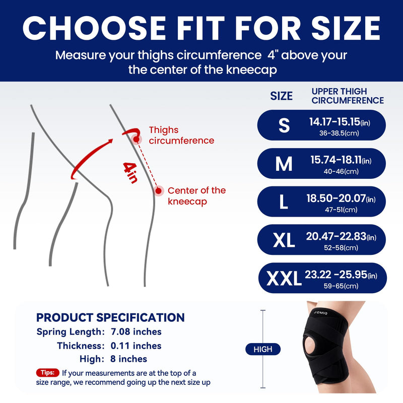 Knee Brace for Knee Pain, Meniscus Tear, Adjustable Knee Support with Side Spring Stabilizers for ACL, MCL, Arthritis, Patella Stability, Knee Pain Relief, Injury Recovery, Women and Men, Medium Black