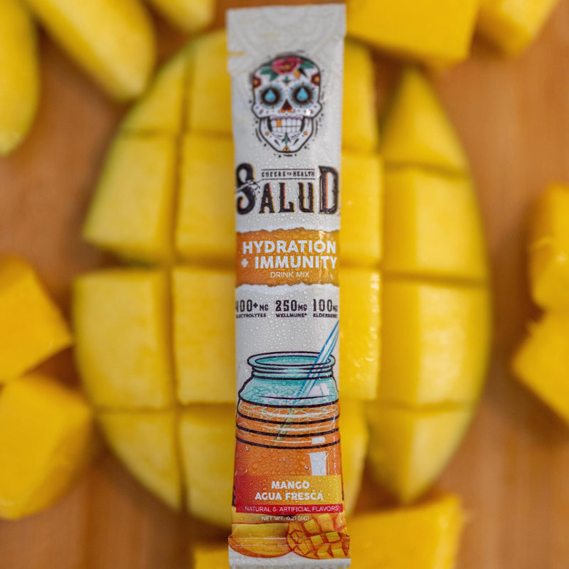 Salud 2-in-1 Hydration + Immunity Drink Mix, Mango | Electrolytes Powder, Agua Fresca, Elderberry, Dairy & Soy Free, Non-GMO, Gluten Free, Vegan, 1g Sugar (15 Servings)