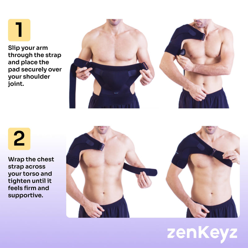 ZENKEYZ Shoulder Brace for Men & Women - Size L/XL (Chest 38-50") - Black/Copper - Copper-Infused Compression Sleeve & Rotator Cuff Support - Adjustable Strap with Ice/Heat Pocket - Sturdy Arm Sling for Joint Stability Copper Infused Black - BeesActive Australia