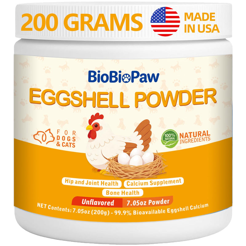 Eggshell Powder for Dogs & Cats Finely Ground Dog Calcium Supplement No Additives Crushed Calcium for Puppies Supports Bones, Teeth, Hips, Joints & Mobility Made in USA 200 Grams