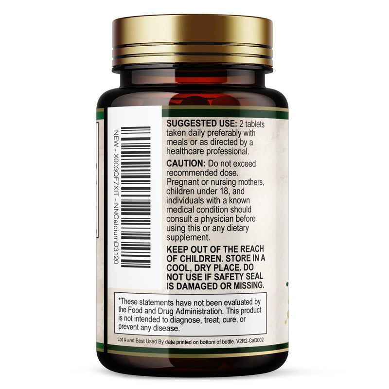 Calcium 1200 mg with Vitamin D3 - Per Serving - Bone Health Supplement - Vitamin D & Calcium Supplements for Women & Men - Bone Strength Support - Natural Calcium Pills - Bottled in USA - 120 Tablets 120 Count (Pack of 1)