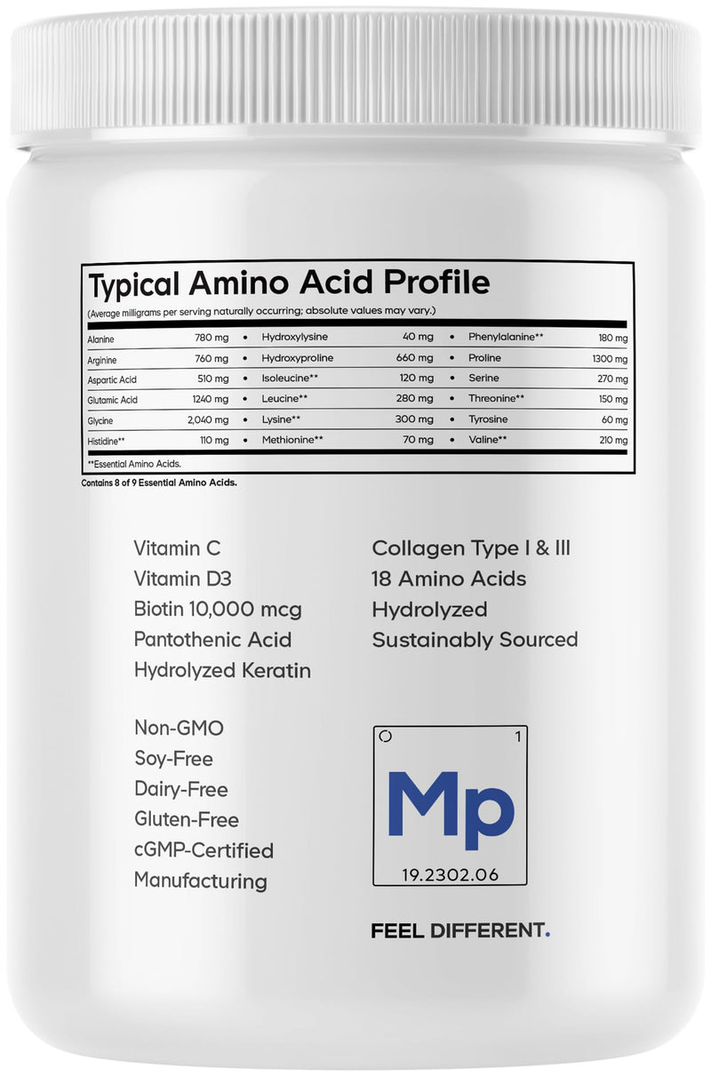 Codeage Marine Collagen Powder, Biotin 10000mcg, Hyaluronic Acid, 11 oz | Marine collagen supplement powder with biotin 10,000 mcg, keratin, vitamins C, D3, B6 and hyaluronic acid. Non-GMO.