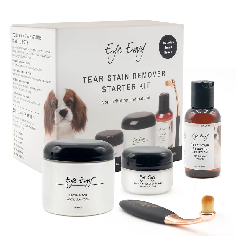 Eye Envy Dog Tear Stain Remover Starter Kit with ProPowder Brush | Stain Solution, Applicator Pads, Stain Powder and Small Applicator Brush | Lasts 30-45 Days 1 Count (Pack of 1)