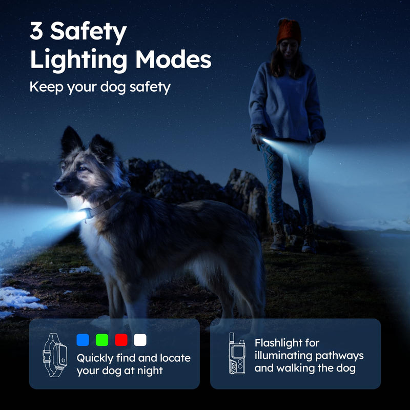 Dog Shock Collar 4000FT with Light for Night Walks, Dog Training Collar with Remote Control, E Collar with Adjustable Pitch Beep,Vibration and Shock,Rechargeable Waterproof Shock Collar for Dogs Black - BeesActive Australia