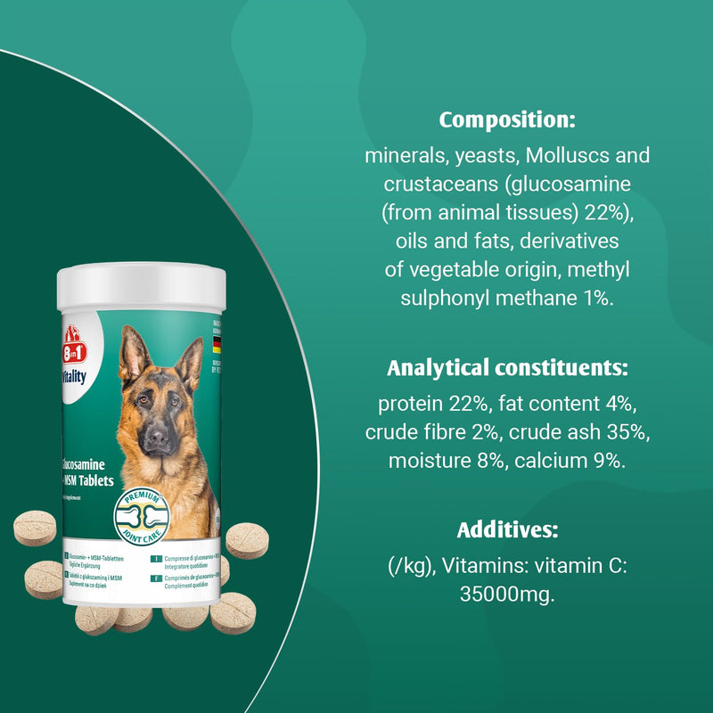 Glucosamine and MSM Dog Nutritional Supplement - Joint Care - 55 tablets - for stiff joints and healthy collagen growth