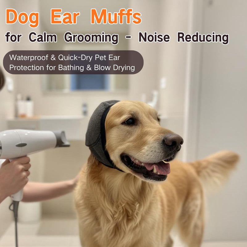 Dog Bath Earmuffs, Waterproof Swimming Ear Protection Cover with Noise Reduction, Breathable & Adjustable Dog Ear Protection Against Dirt, Insects (Grey L) Grey