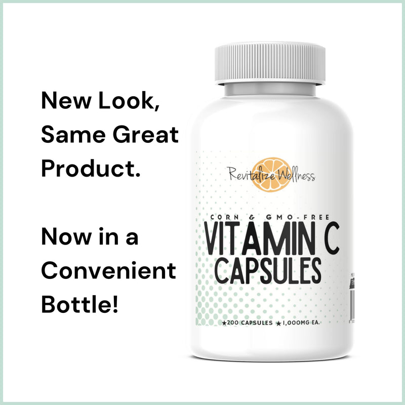 Vitamin C Capsules | Pure, Corn, & GMO-Free | 1000 mg Vitamin C Per Capsule | 200 Capsules